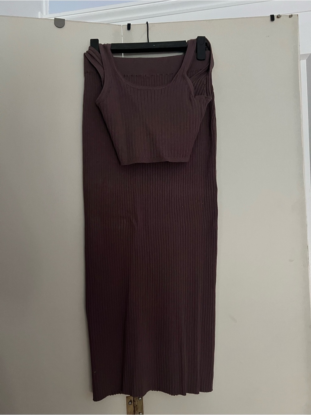 Harlow Ribbed Knit Crop Top and Skirt Set in Mauve